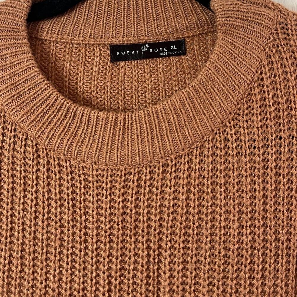 Emery Rose Size XL tan brown & black & white colorblock knit sweater - Picture 2 of 5